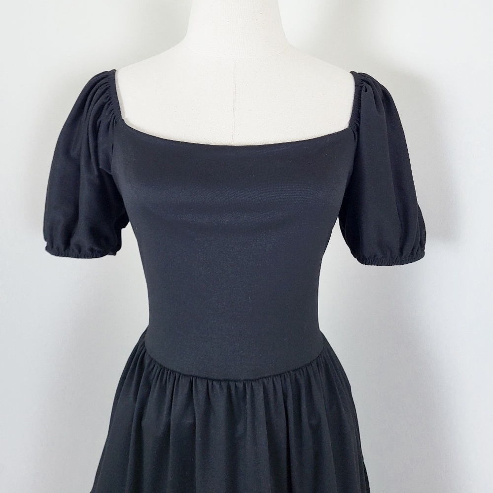 Black Mini Puff Sleeve Dress Milkmaid Peasant Size XL - Picture 4 of 10